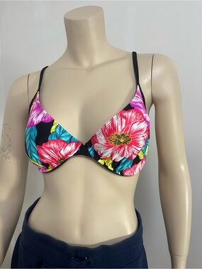 Body Glove Black Bikini Top with Pink & Teal Floral Accents